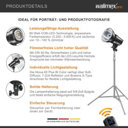 Walimex pro Niova 60 Plus Bi Color LED-studiovalo 60 W, 3200–5600 K, Bowens-kiinnitys