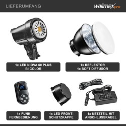 Walimex pro Niova 60 Plus Bi Color LED-studiovalo 60 W, 3200–5600 K, Bowens-kiinnitys