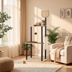 Fudajo kiipeilypuu 48 x 40 x 120 cm, 3 tasoa, sisal ja teräs, beige ja ruskea