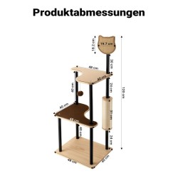 Fudajo kiipeilypuu 48 x 40 x 120 cm, 3 tasoa, sisal ja teräs, beige ja ruskea