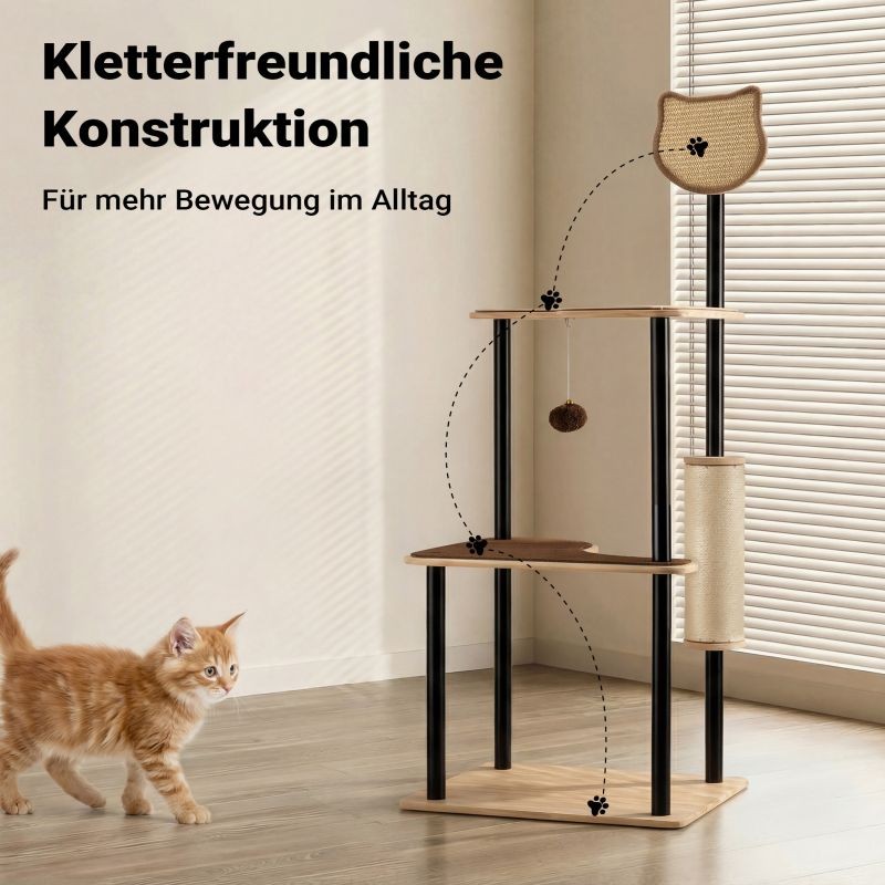 Fudajo kiipeilypuu 48 x 40 x 120 cm, 3 tasoa, sisal ja teräs, beige ja ruskea