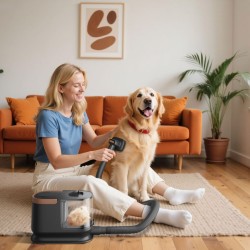 Fudajo 6-in-1 lemmikkien hoitosetti ja karvanleikkuukone imurilla, musta