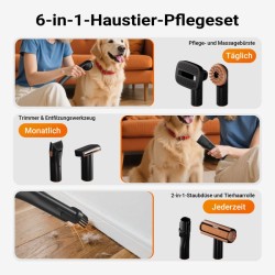 Fudajo 6-in-1 lemmikkien hoitosetti ja karvanleikkuukone imurilla, musta