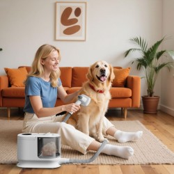 Fudajo lemmikkien hoitosetti 6-in-1, karvanleikkuukone imurilla, valkoinen