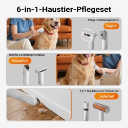 Fudajo lemmikkien hoitosetti 6-in-1, karvanleikkuukone imurilla, valkoinen