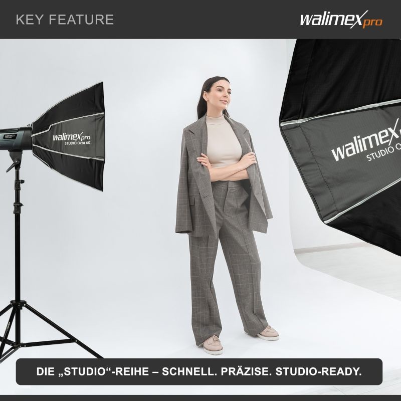 Walimex pro Octagon-softbox 60 cm, sisältää kennon, maskin, Bowens-adapterin ja kuljetuslaukun