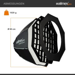 Walimex pro Octagon-softbox 60 cm, sisältää kennon, maskin, Bowens-adapterin ja kuljetuslaukun