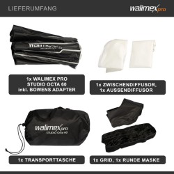 Walimex pro Octagon-softbox 60 cm, sisältää kennon, maskin, Bowens-adapterin ja kuljetuslaukun