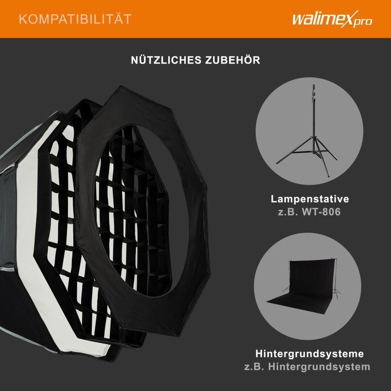 Walimex pro Octagon-softbox 60 cm, sisältää kennon, maskin, Bowens-adapterin ja kuljetuslaukun