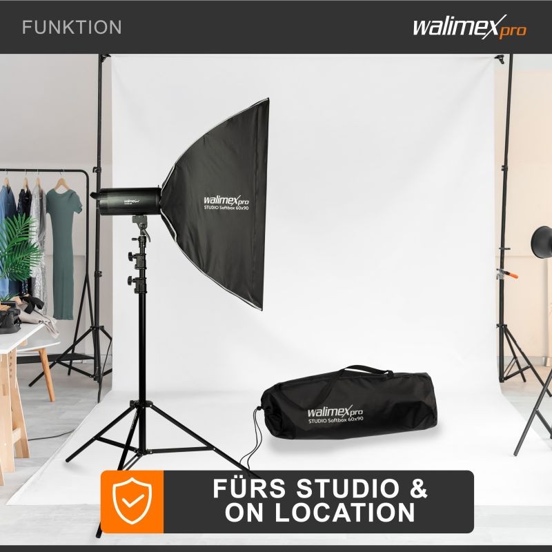 Walimex pro Studio Softbox 60x90 cm, 360° kääntyvä, kenno, maskit ja Bowens-adapteri