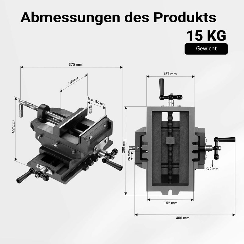 2-akselinen koneenruuvipenkki 150 mm, valurauta, 400 x 375 x 160 mm