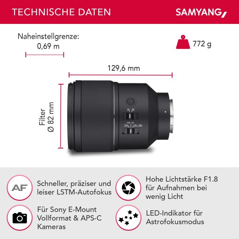 Samyang AF 135mm F1.8 FE teleobjektiivi Sony E / FE + Lens Station