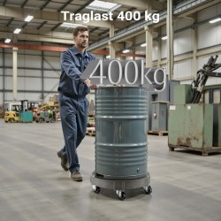 Tynnyrinkuljetin 400 kg, 615 x 615 mm, kääntyvät pyörät, polypropeeni, harmaa