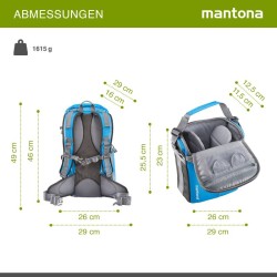 Mantona Elements Outdoor kamera- ja vaellusreppu, sininen, sadesuojalla ja jalustakiinnikkeellä