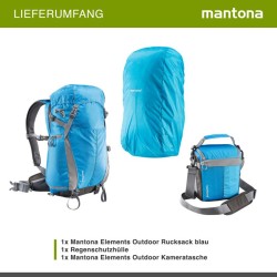 Mantona Elements Outdoor kamera- ja vaellusreppu, sininen, sadesuojalla ja jalustakiinnikkeellä