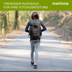 Mantona Luis Retro kamerareppu, oliivinvihreä, nahka, sadesuojalla ja tietokoneen lokerolla