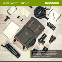 Mantona Luis Retro kamerareppu, oliivinvihreä, nahka, sadesuojalla ja tietokoneen lokerolla