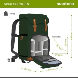Mantona Luis Retro kamerareppu, oliivinvihreä, nahka, sadesuojalla ja tietokoneen lokerolla