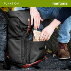 Mantona Luis Retro Kamerareppu, musta, nahka, laptop-lokero ja sadesuoja