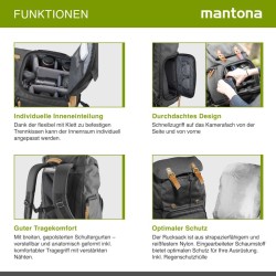 Mantona Luis Retro Kamerareppu, musta, nahka, laptop-lokero ja sadesuoja