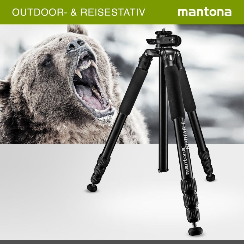 Mantona Kodiak L alumiinitraipodi, 8–166 cm, 15 kg kantavuus, taittuva keskiputki, ilman jalustapäätä