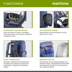 Mantona Luis Retro DSLR-kamerareppu, sininen, nahka, sadesuojalla ja kannettavan tietokoneen lokerolla
