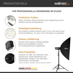 Walimex pro Essential Striplight-softbox 80 x 120 cm, Grid, Bowens- ja Hensel EH -adapterit, kuljetuslaukku