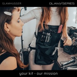 GlamSeries GlamHugger organisoiva työesiliina kampaajille, meikkitaiteilijoille ja tatuoijille, musta