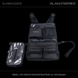 GlamSeries GlamHugger organisoiva työesiliina kampaajille, meikkitaiteilijoille ja tatuoijille, musta