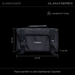GlamSeries GlamHugger organisoiva työesiliina kampaajille, meikkitaiteilijoille ja tatuoijille, musta