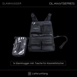 GlamSeries GlamHugger organisoiva työesiliina kampaajille, meikkitaiteilijoille ja tatuoijille, musta