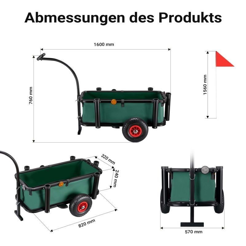 Kalastuskärry ja kuljetuslaukku 60 l, 50 kg, teräsrunko, ilmatäytteiset renkaat, polkupyörän peräkärry