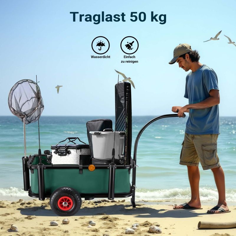Kalastuskärry ja kuljetuslaukku 60 l, 50 kg, teräsrunko, ilmatäytteiset renkaat, polkupyörän peräkärry