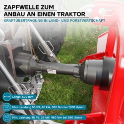 Voimansiirtokardaani T4 520 mm 460 Nm 540 rpm 40 kW 55 hv 6 hammasta musta