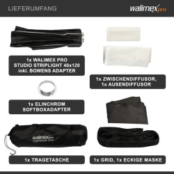 Walimex pro Studio Striplight Softbox 40 x 120 cm, Bowens- ja Elinchrom-adapterit
