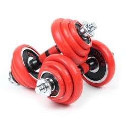 LUXTRI Painosarja 20 kg 2in1 käsipainot ja levytanko 12 painolevyä punainen