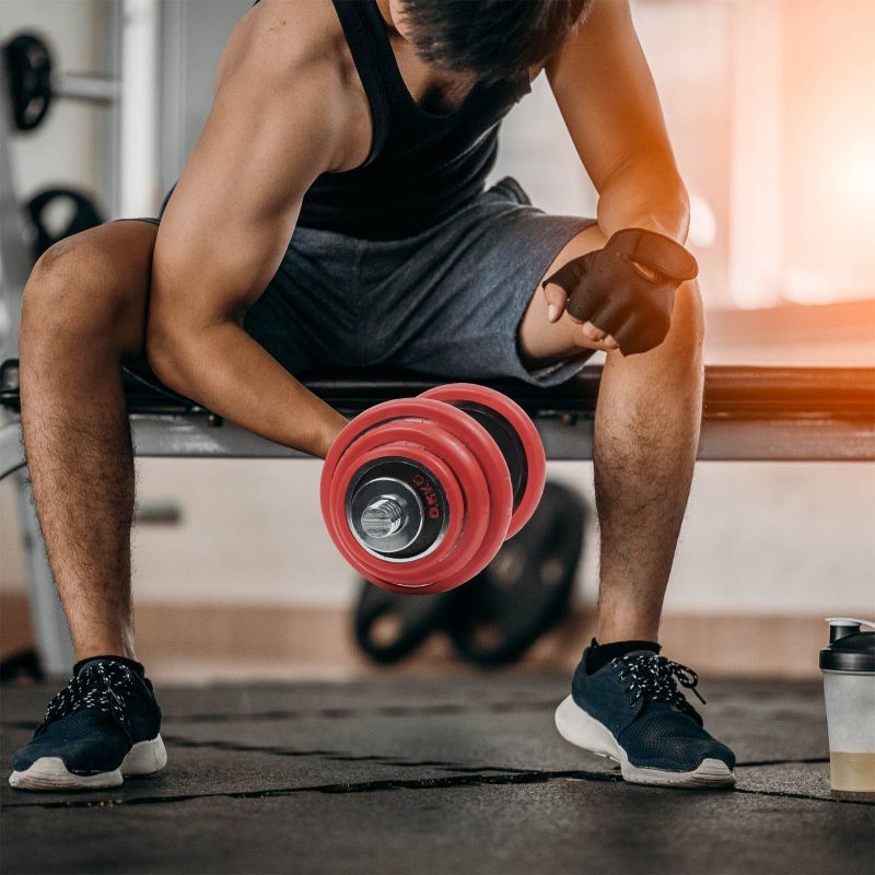 LUXTRI Painosarja 20 kg 2in1 käsipainot ja levytanko, 12 painolevyä, punainen