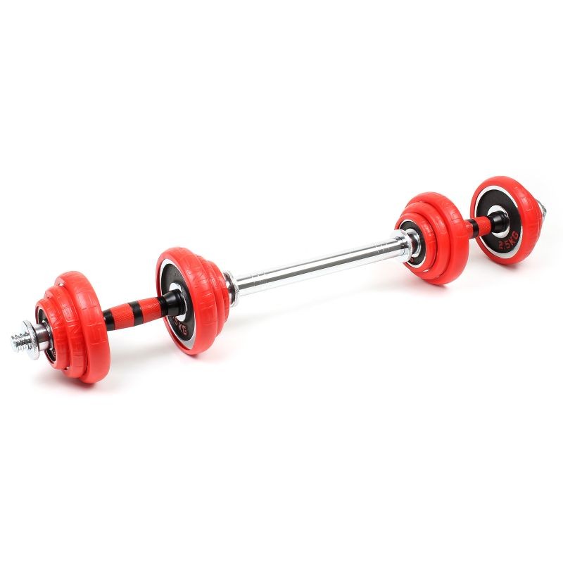 LUXTRI Painosarja 20 kg 2in1 käsipainot ja levytanko, 12 painolevyä, punainen