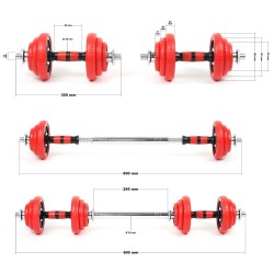 LUXTRI Painosarja 20 kg 2in1 käsipainot ja levytanko, 12 painolevyä, punainen