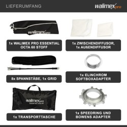 Walimex pro Essential Oktagon softbox 60 cm kenno Bowens ja Elinchrom adapterit ja kantolaukku