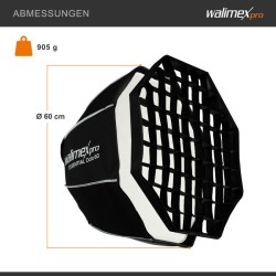 Walimex pro Essential Oktagon-softbox 60 cm, Bowens- ja Hensel EH -adapterit, kenno ja kuljetuslaukku