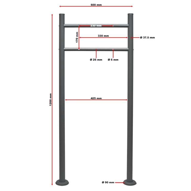 Postilaatikko ja jalusta Designer V4, antrasiitti, 350 x 95 x 445 mm, teräs