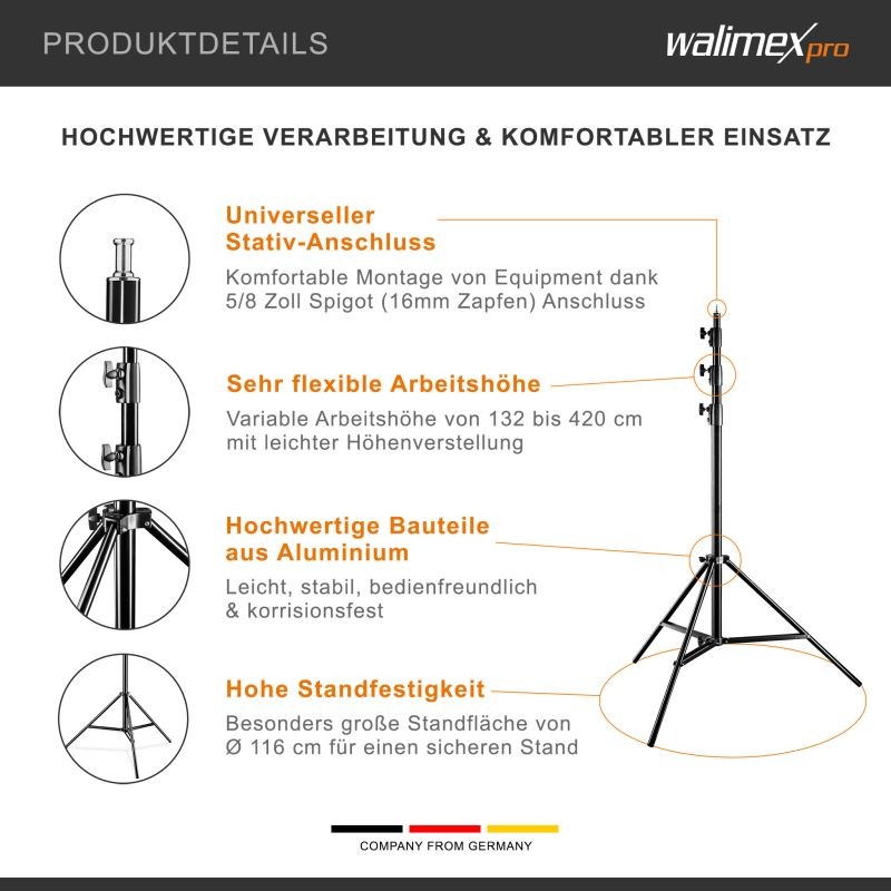 Walimex pro WT-420 valojalka 420 cm, kantavuus 7,5 kg, jousivaimennus