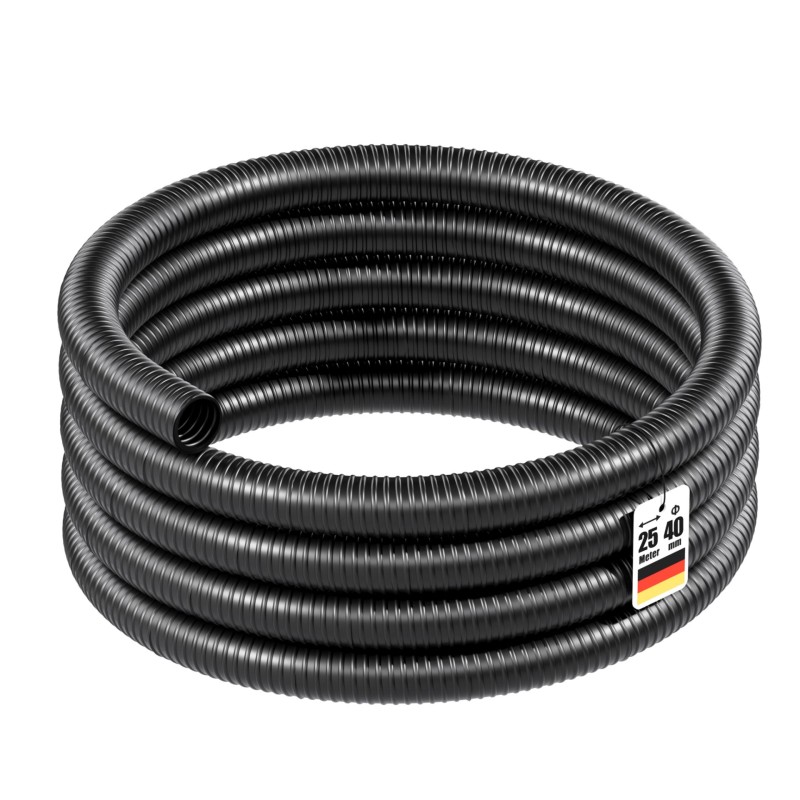 Joustava PVC-spiraaliletku 40 mm x 25 m, musta, kastelu ja lampi