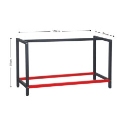 Teräksinen työpöydän runko, 150 x 57 x 81 cm, antrasiitti/punainen, max. 200 kg