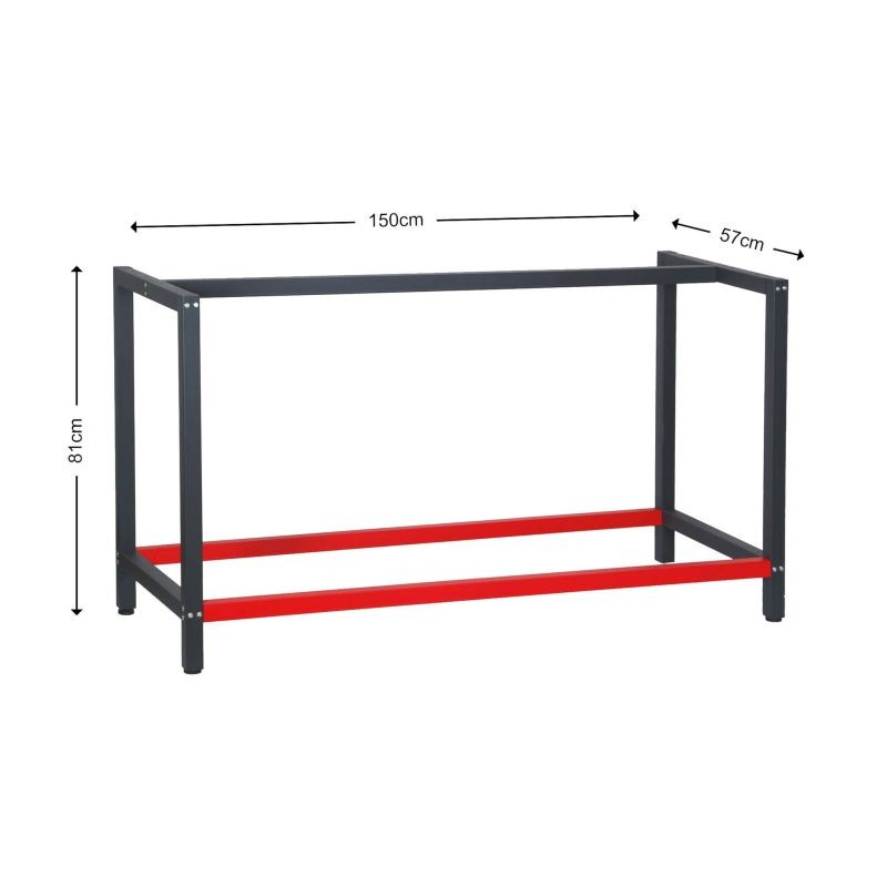 Teräksinen työpöydän runko, 150 x 57 x 81 cm, antrasiitti/punainen, max. 200 kg