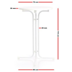 Toboli kokoontaitettava bistropöytä, valkoinen, Ø 70 cm, korkeus 110 cm