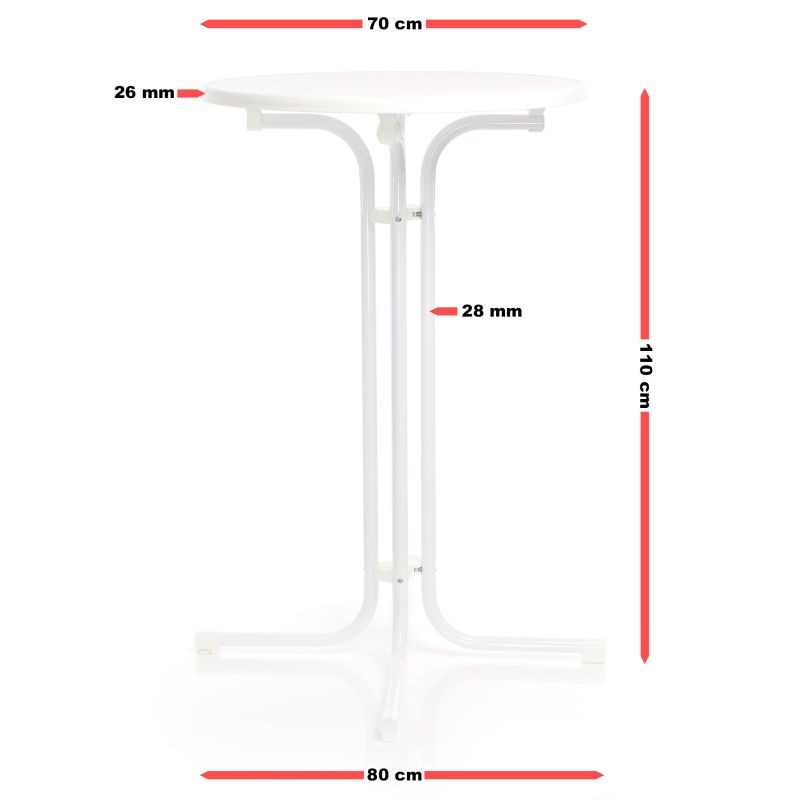 Toboli kokoontaitettava bistropöytä, valkoinen, Ø 70 cm, korkeus 110 cm