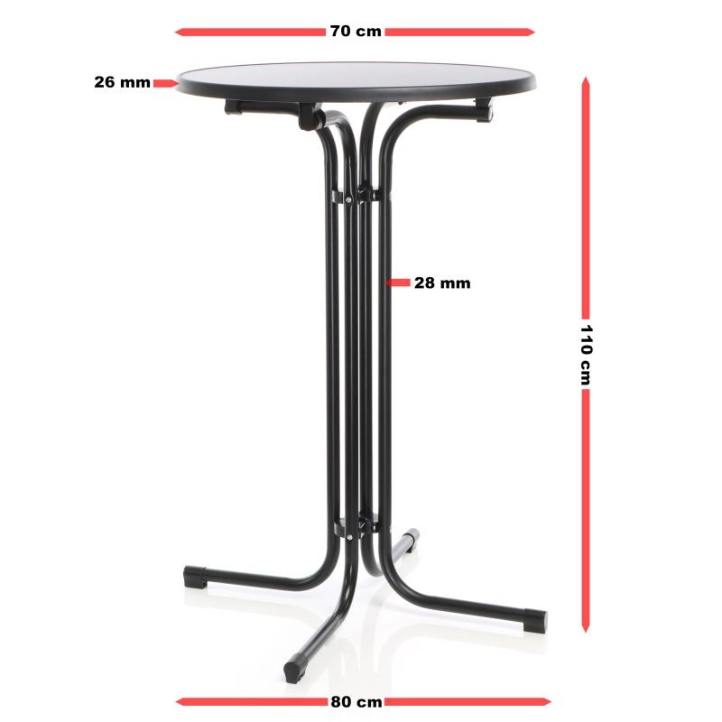 Toboli taitettava bistropöytä, musta, Ø 70 cm, korkeus 110 cm, sisä- ja ulkokäyttöön