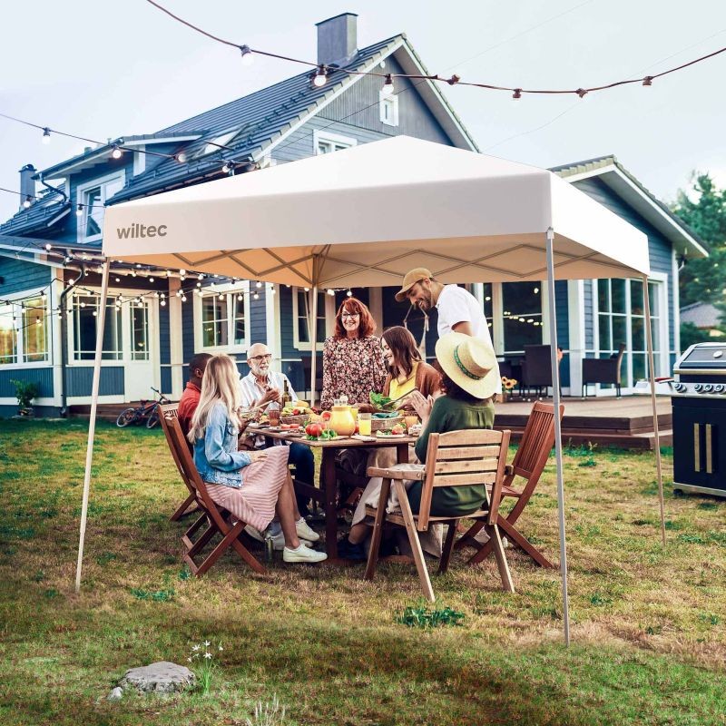 Kokoontaitettava paviljonki 250 x 250 x 264 cm, valkoinen, vedenpitävä, UV-suoja 50+